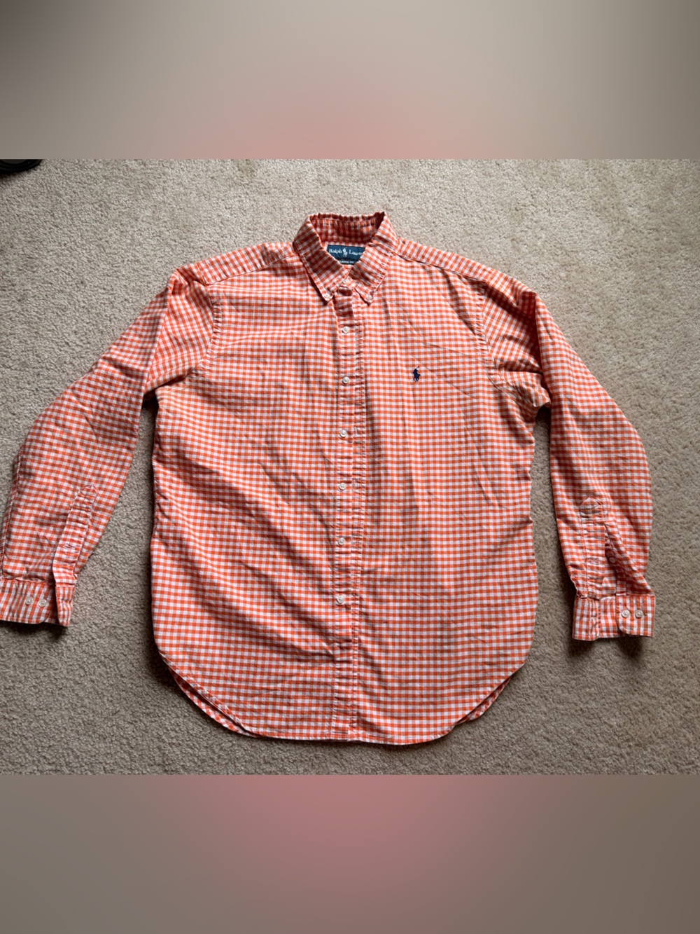Ralph Lauren Orange and White Check Button-Down Shirt
